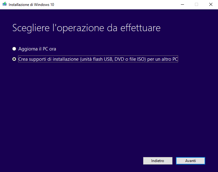 installazione windows 10 usb